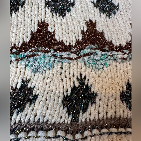 Zara Sweater Cream with Metallic & Regular Threads of Brown Blue Boxy Cut SMALL - Picture 5 of 15